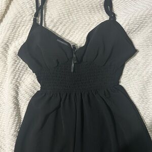 Black Smocked Waist Sleeveless Romper